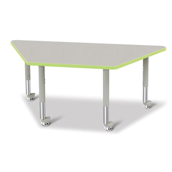 Jonti-Craft Berries Trapezoid Activity Tables, 30 in. x 60 in., Mobile, Freckled Gray/Key Lime/Gray 6443JCM130 - main